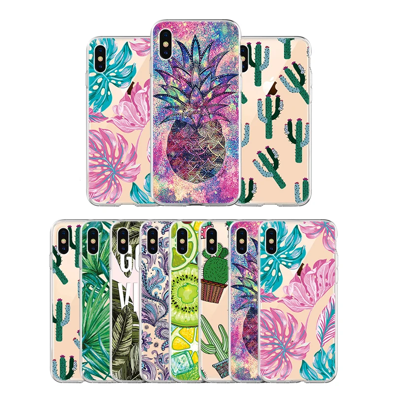 Узор Чехлы для iPhone XS Max XR XS X 6 6 S 7 8 плюс 5 5S SE летние задняя крышка Симпатичные ананас прозрачные силиконовые телефонные фонды
