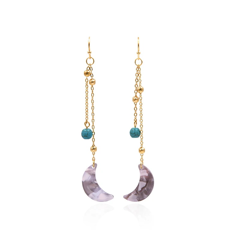 Simple Design Acetate Geometric Earrings with Beads Chain Long Drop Dangle for Fashion Women | Украшения и аксессуары
