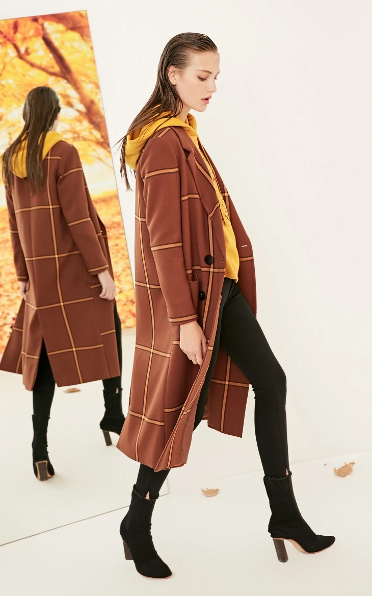 Vero Moda Новая женская куртка женская клетчатая двубортная кокон пальто Длинная зимняя куртка | 318321501