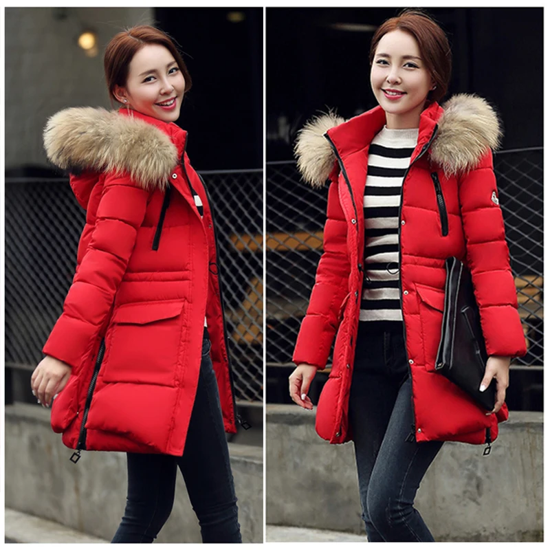 Для женщин зимнее теплое пальто мода карманы Верхняя одежда Куртки с меховым