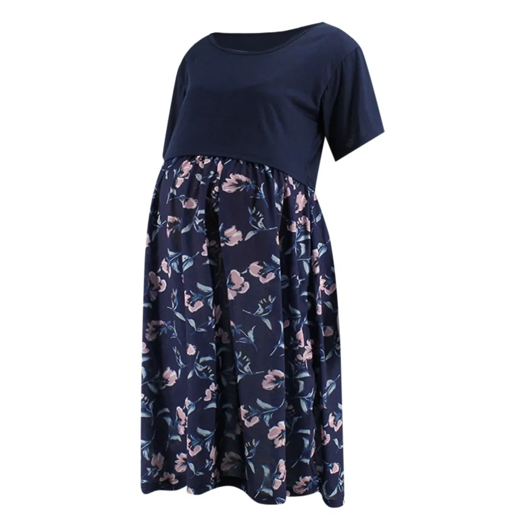 Женское хлопковое платье с круглым вырезом и цветочным принтом для грудного