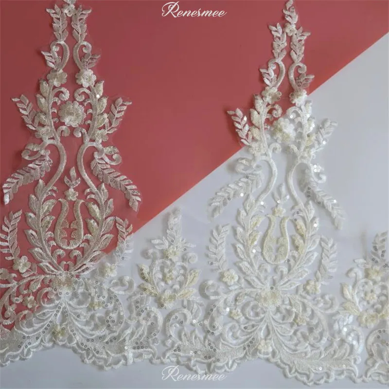3Yards Ivory mix Champagne Sequins Wide Polyester Embroidery Lace Trim for Bridal Wedding Gown Tail Costume Design 52cm SX307 | Дом и сад