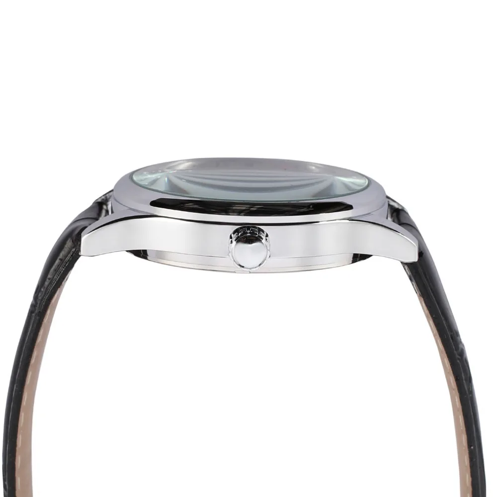 Корпус из сплава серебра Цвет черным циферблатом скелет ремешок натуральной