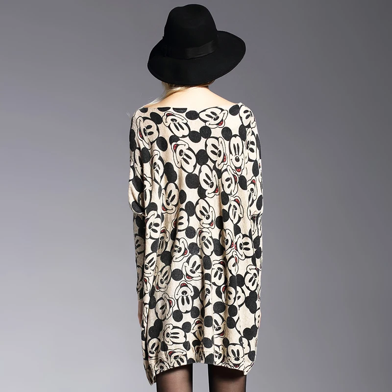 XIKOI Oversize Sweater Women Fashion Long Batwing Sleeve Print Woman Casual Pullovers Knitted Sweaters For Clothes | Женская одежда