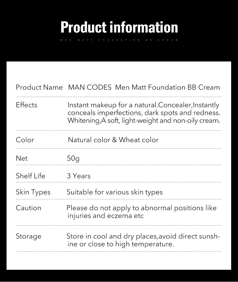 JOYCODES Men BB cream Face Care Foundation Base BB CC Face Cream Makeup Brightening Concealer Cream Whitening Concealer Primer