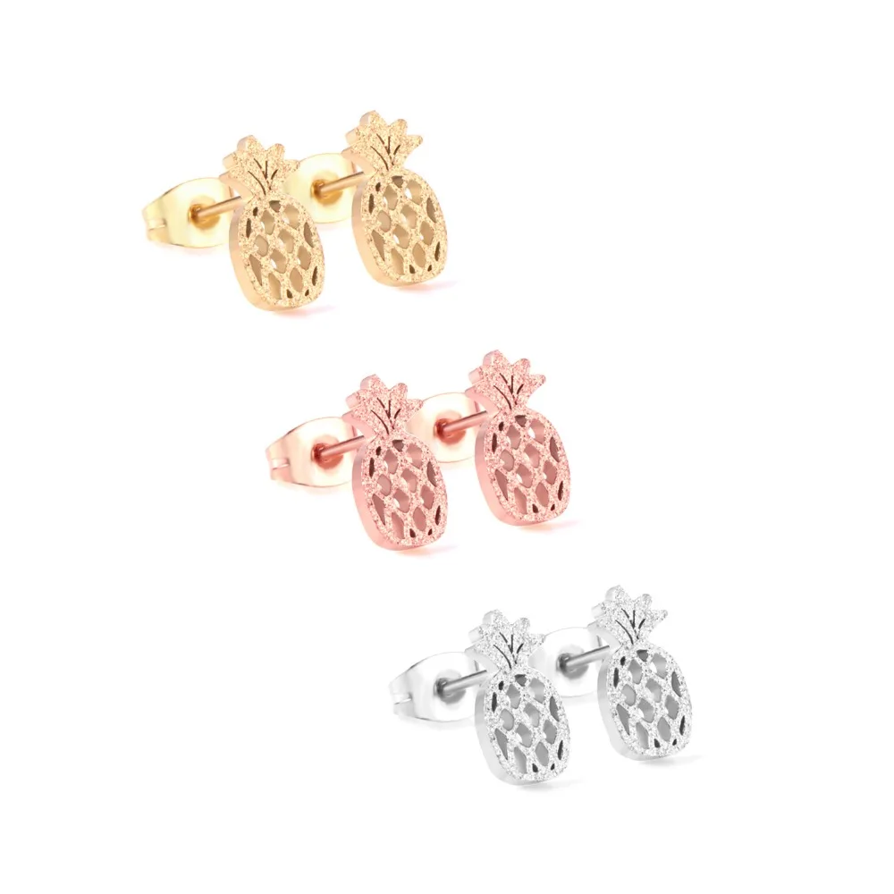 

LUXUKISSKIDS 3Pairs/Lot Stainless Steel Stud Earrings Fruit Shape pendientes de moda de las mujeres