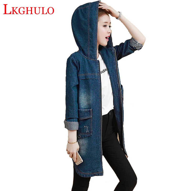 LKGHULO 2018 Осенняя M-3XL Новая модная винтажная рваная джинсовая куртка оверсайз