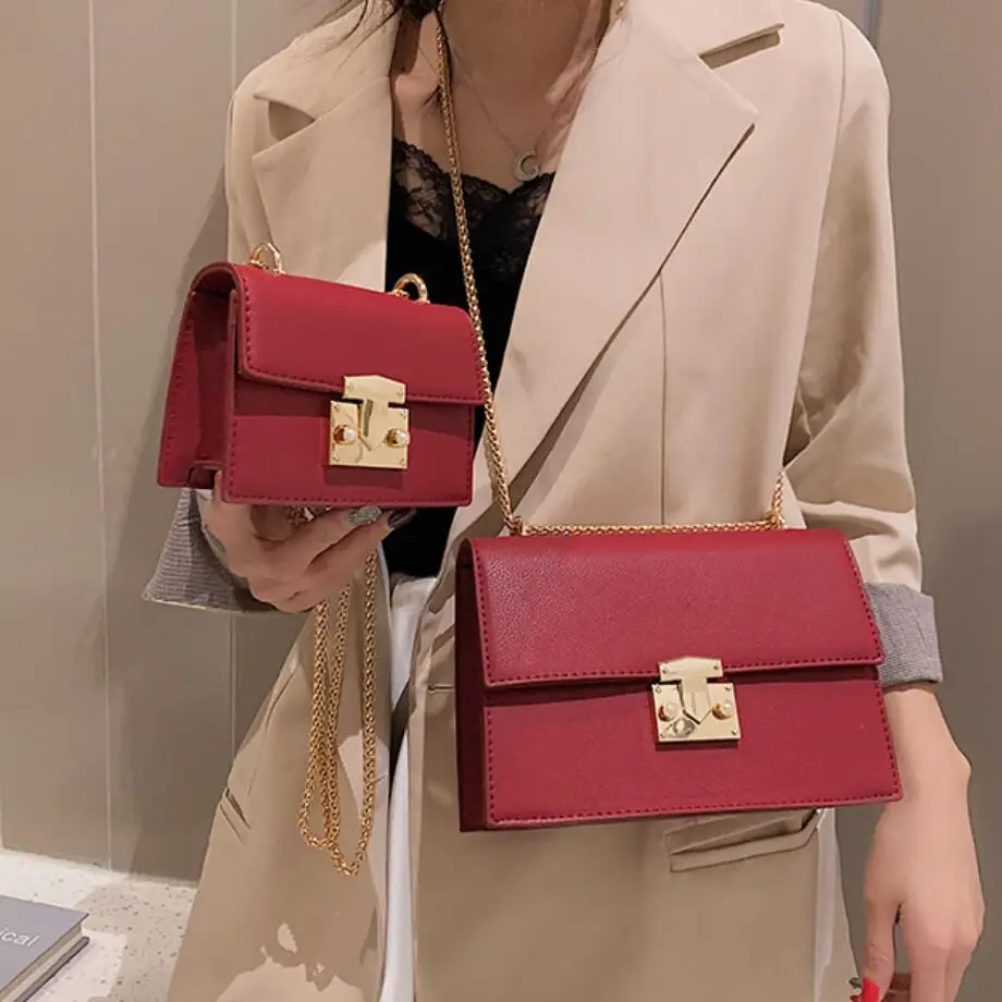 2 bags Red Элегантная Женская Повседневная квадратная сумка летняя новая качественная кожаная женская дизайнерская сумка с цепочкой - Цвет: 2 bags Red
