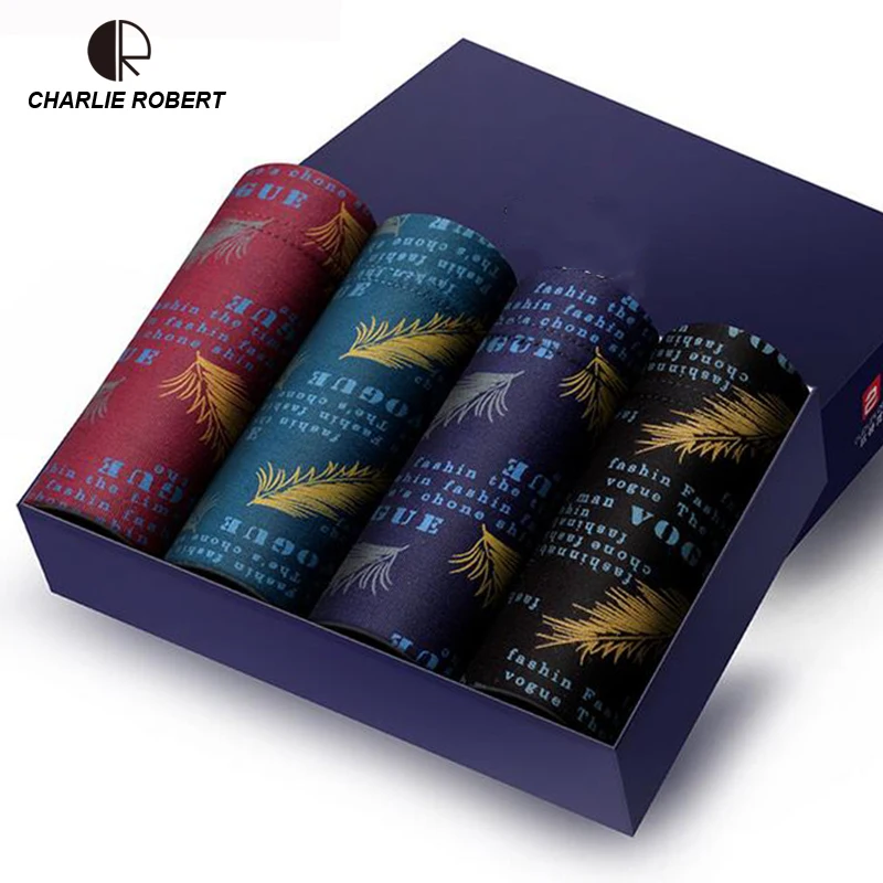 CR Men Boxers Modal Underwear 4pcs/lot Gift Box Summer Antibacterial Comfortable Breathable Plus Size Print Brand AU330 | Мужская одежда