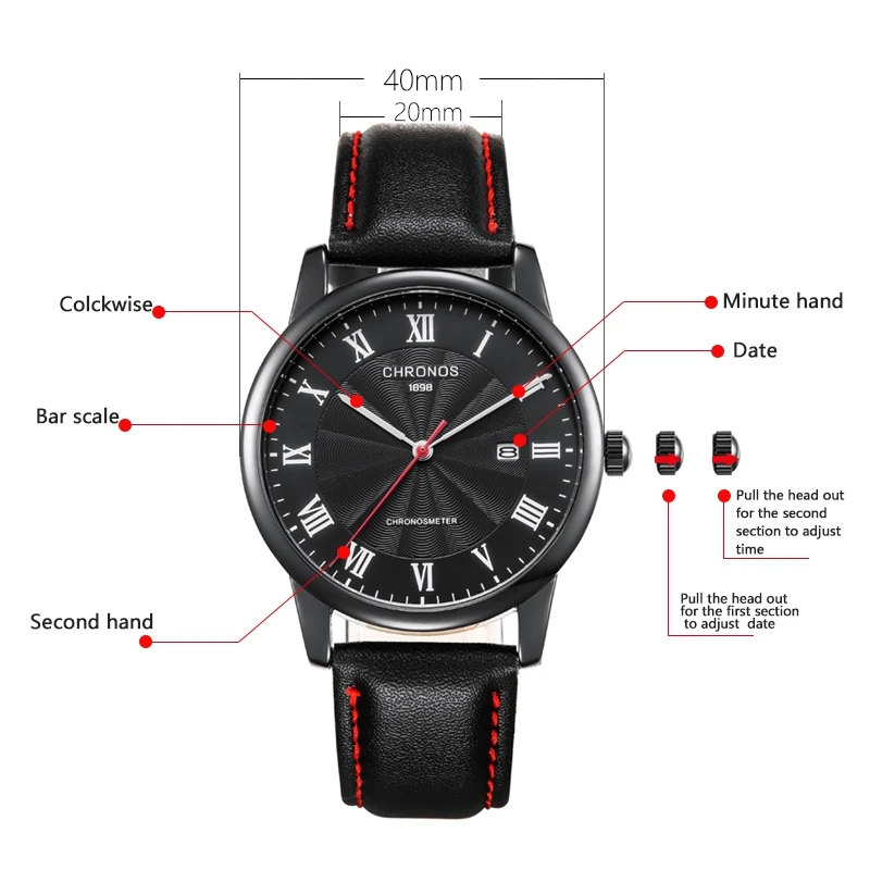 Топ бренд класса люкс CHRONOS мужские часы кварцевые для мужчин Дата