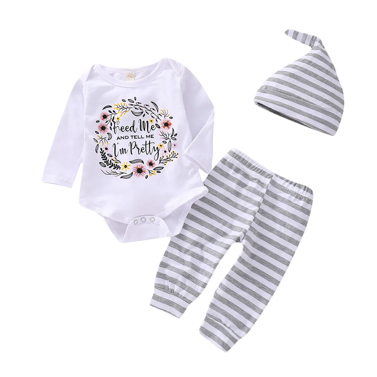 Toddler Fashion Autumn Clothing Sets Newborn Baby Girls Boys Flower Letter Suits Little Kids Bodysuit+Pants+Hats 3pcs Outfits | Детская