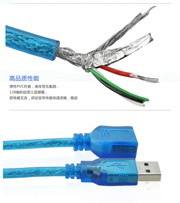USB кабель-удлинитель из чистой меди прозрачный синий usb-накопитель удлинитель 5 м