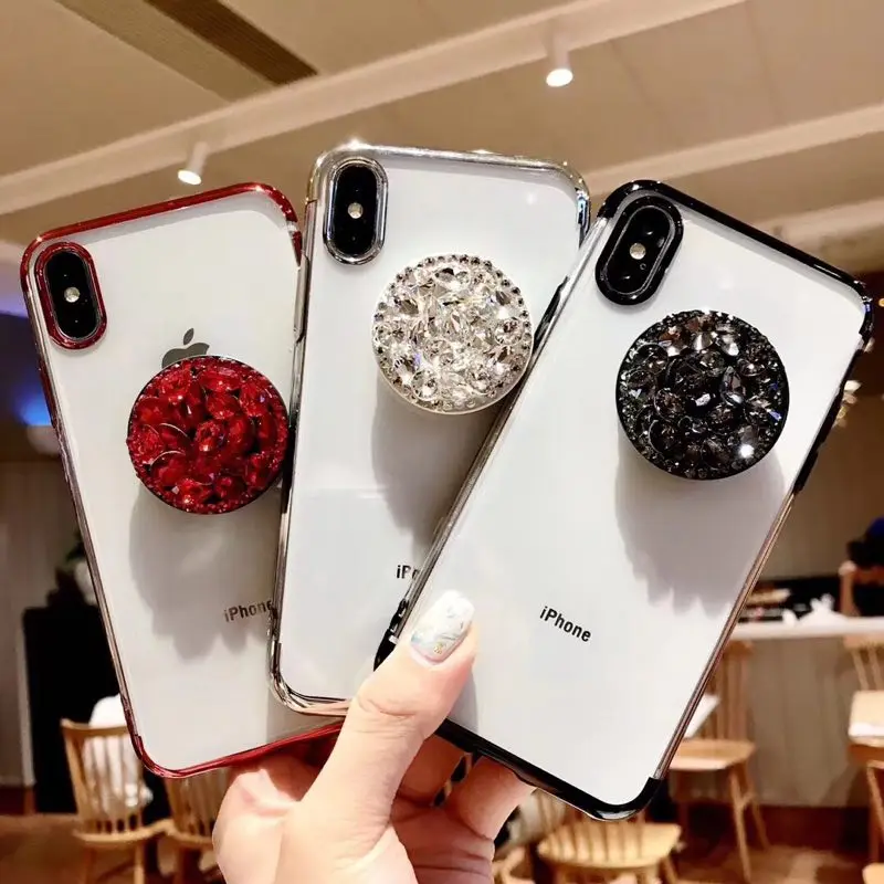 Airbag bracket mobile phone case For iPhone X XS MAX XR 6 6s 7 8 plus 5 5S Fancy crystal stand plating soft cover |