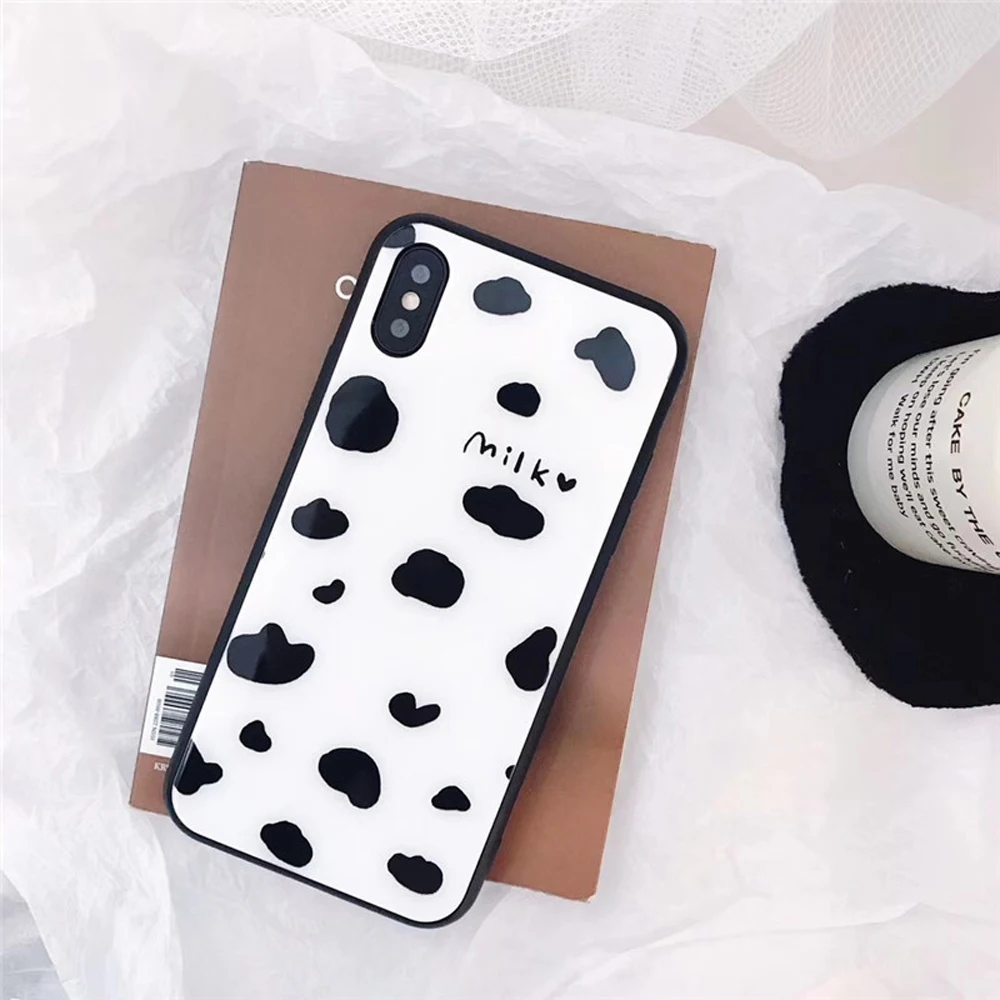 Чехлы для телефонов с коровьим молоком iPhone 7 Plus Xs Max XR X 8 6 6s из закаленного стекла