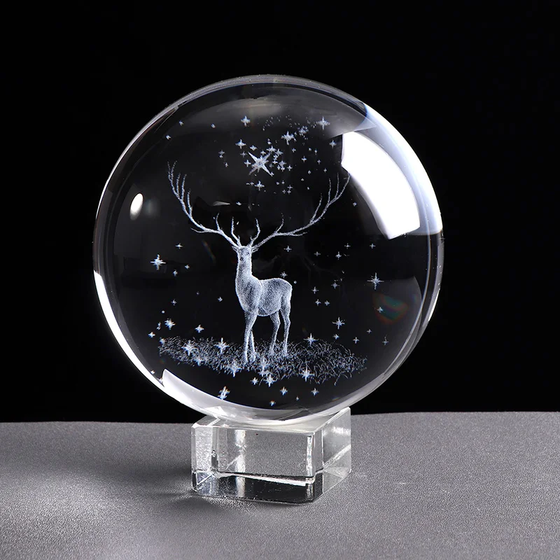 80 мм миниатюрный стеклянный шар Wapiti с 3D лазерной гравировкой, хрустальное украшение, Хрустальная Сфера, домашний декор, украшение, подарок на день рождения, Глобус - Цвет: with crystal base