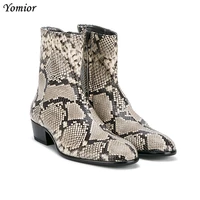 2019 genuine leather pointed toe men ankle boots alligator snakeskin plaid sexy leopard print luxury platform chelsea boots