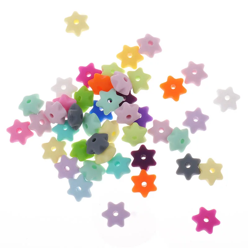 50PCS Silicone Beads For Necklaces Hexangular Star Food Grade Teething Safe Bpa Free Silicon Baby | Мать и ребенок