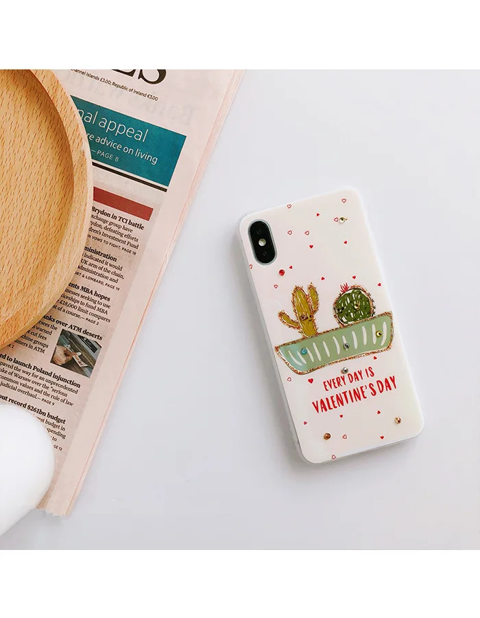 3D Kawaii растение кактус прозрачные со стразами чехол для iPhone X Xs 10 8 7 6 6s Plus iphone plus в