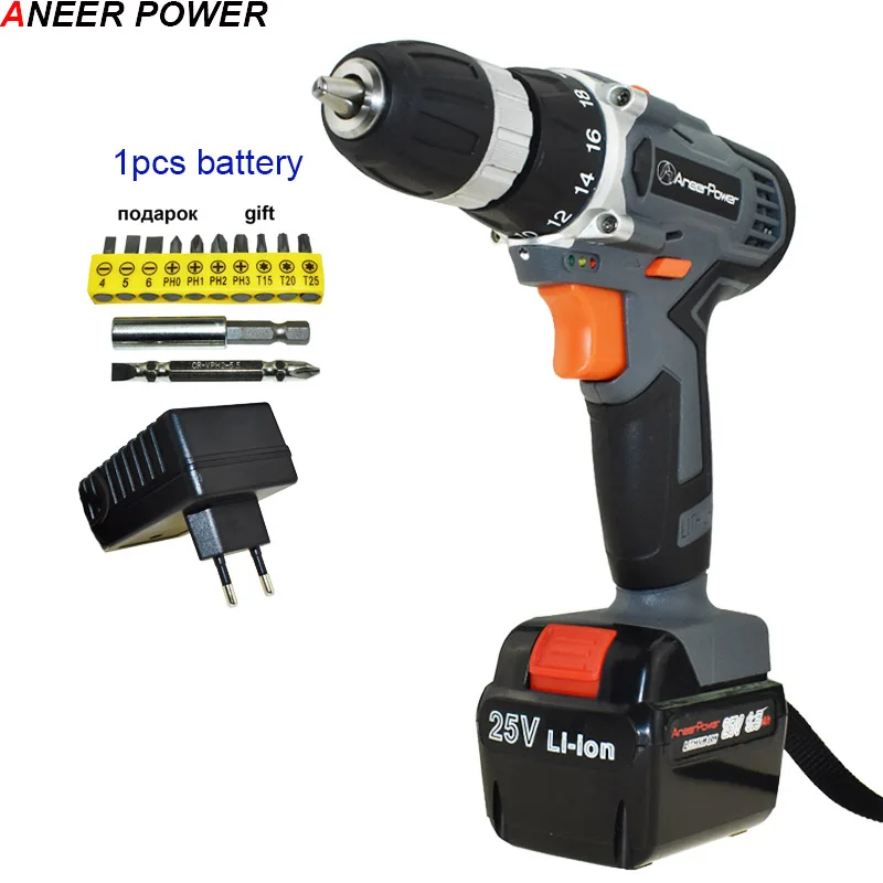 1pcs battery 25 в дрель, электроинструменты, Аккумуляторная дрель, электрическая дрель, Мини сверлильный электрический шуруповерт, электрические батареи, шуруповерт, штепсельная вилка европейского стандарта - Цвет: 1pcs battery