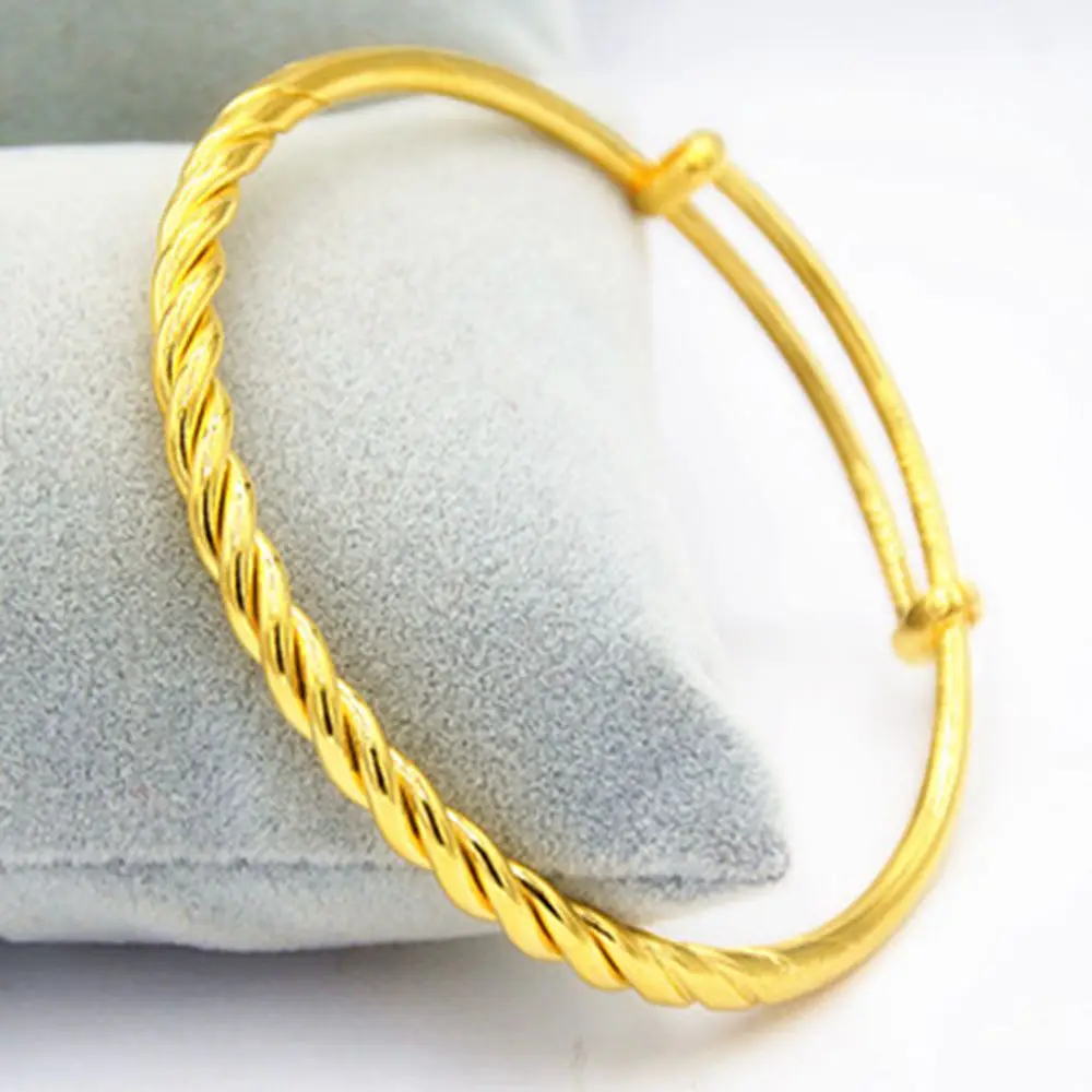 

Womens Bangle Twisted Design Yellow Gold Filled Simple Style Women Bracelet Adjustable Dia 6cm Wedding Party Gift