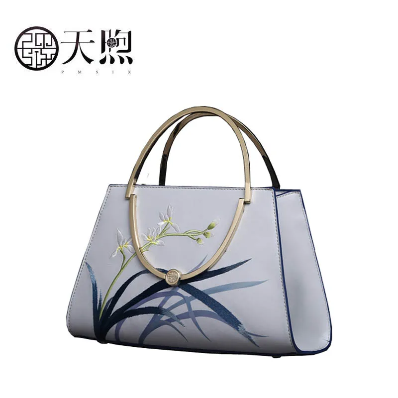 Pmsix 2020 New Women Leather bag quality handbags Fashion embroidered Luxury Cowhide tote women leather shoulder | Багаж и сумки