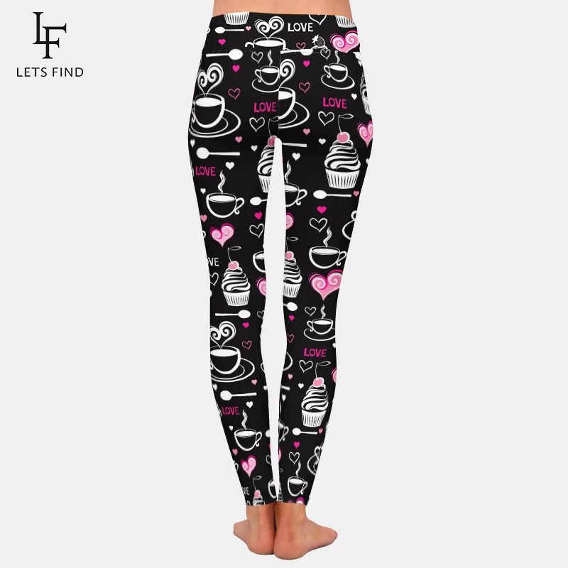 Fashion Women  Legging 3D Printing Black Coffee Pattern High Waist High Quality Milk Silk Comfortable Sexy Nine Point Pants