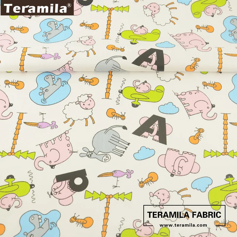 Teramila Ткань печатных мультфильм Животные с буквами Стиль 100% хлопок ткани квилтинг