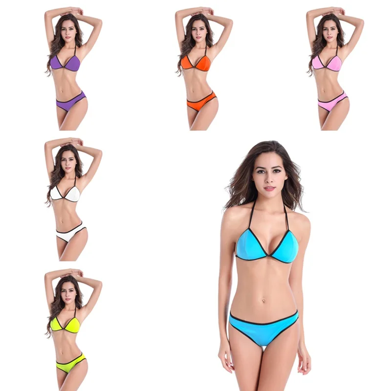 Женский купальник бикини однотонный с эффектом пуш ап 6 цветов S M 2019|Купальники| |