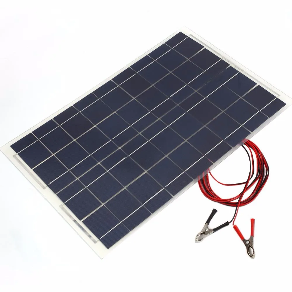 amzdeal DIY 18V 30W Smart Solar Panel Car RV Boat Battery Charger Universal W/Alligator Clip Professional Home Travelling Gift |