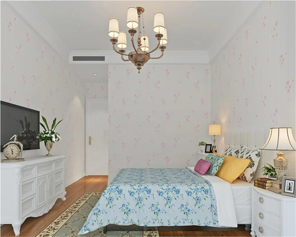 

beibehang Children's room wallpaper warm and elegant solid color small flower non-woven bedroom background floral wallpaper