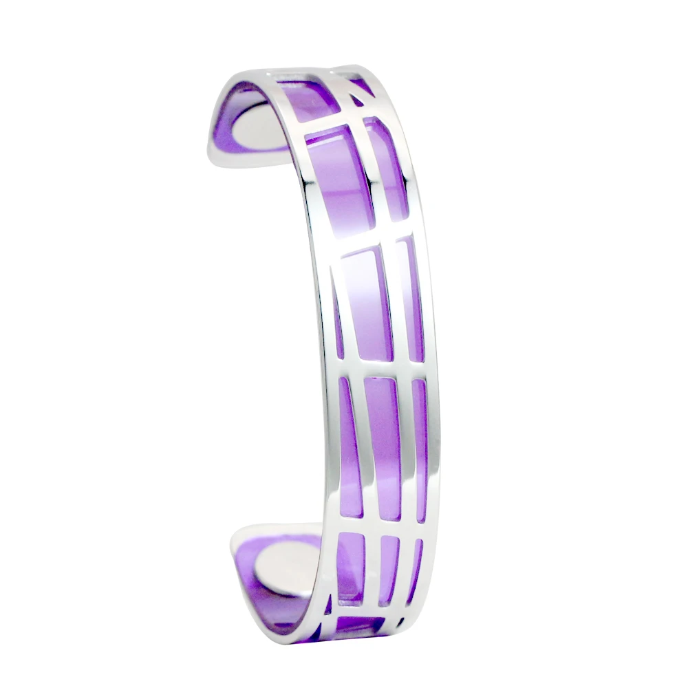 14 mm purple Legenstar Argent геометрический браслет из нержавеющей стали и браслет для женщин Manchette Реверсивный прозрачный кожаный браслет - Окраска металла: 14 mm purple