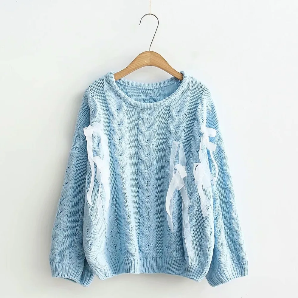 Autumn Japanese Female Solid Sweaters Soft Sister Teens Lace Up Ribbons Fashion Lovely Cute Knitwear Kawaii Sweater for Women | Женская