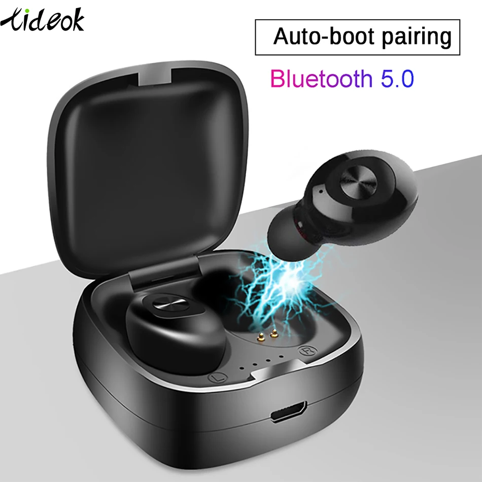 Bluetooth 5.0 Басовые беспроводные спортивные наушники со зарядным футляром включены.