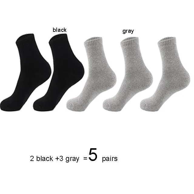 2 black 3 gray Autumn Winter Men's Warm Wool Socks Cotton Harajuku High Quality Black gray Casual Tube Men Dress Socks for men gift 5Pair - Цвет: 2 black 3 gray