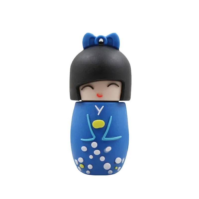 Blue Мультяшный флеш-накопитель японские куклы кимоно девушка usb флэш-накопитель 64 ГБ 32 ГБ 16 ГБ 8 ГБ 4 ГБ флэш-карта памяти Флешка для детей Подарки - Цвет: Blue