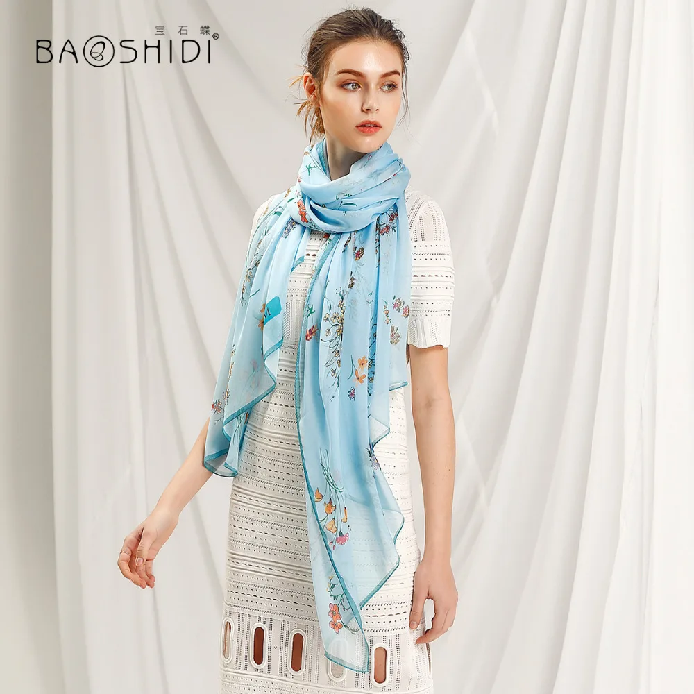 Женский шарф BAOSHIDI из 100% шелка модные длинные шелковые шарфы шифона большой