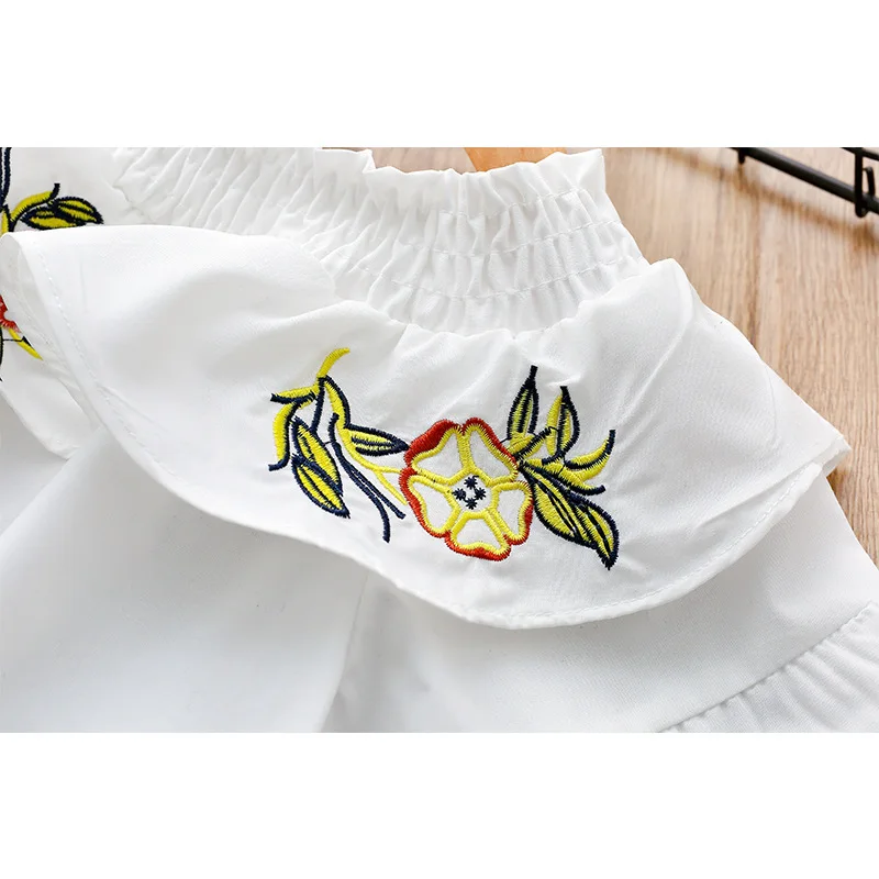 Boutique dool collar embroidery floral cotton baby girl clothing set summer outfits | Детская одежда и обувь
