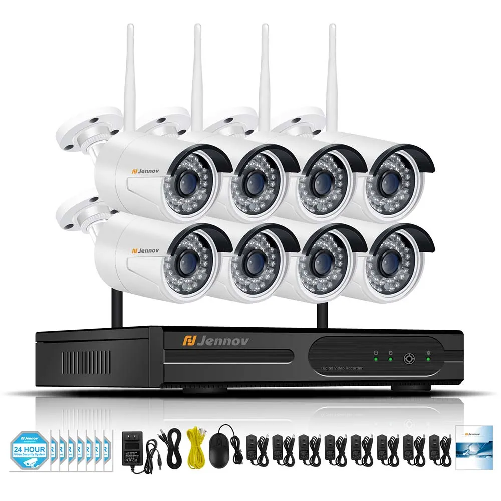 8 Pieces Cameras Jennov 8CH 1080P HDMI WiFi NVR IR уличная Водонепроницаемая CCTV Беспроводная ip-камера безопасности, система видеонаблюдения, камера Wifi - Цвет: 8 Pieces Cameras