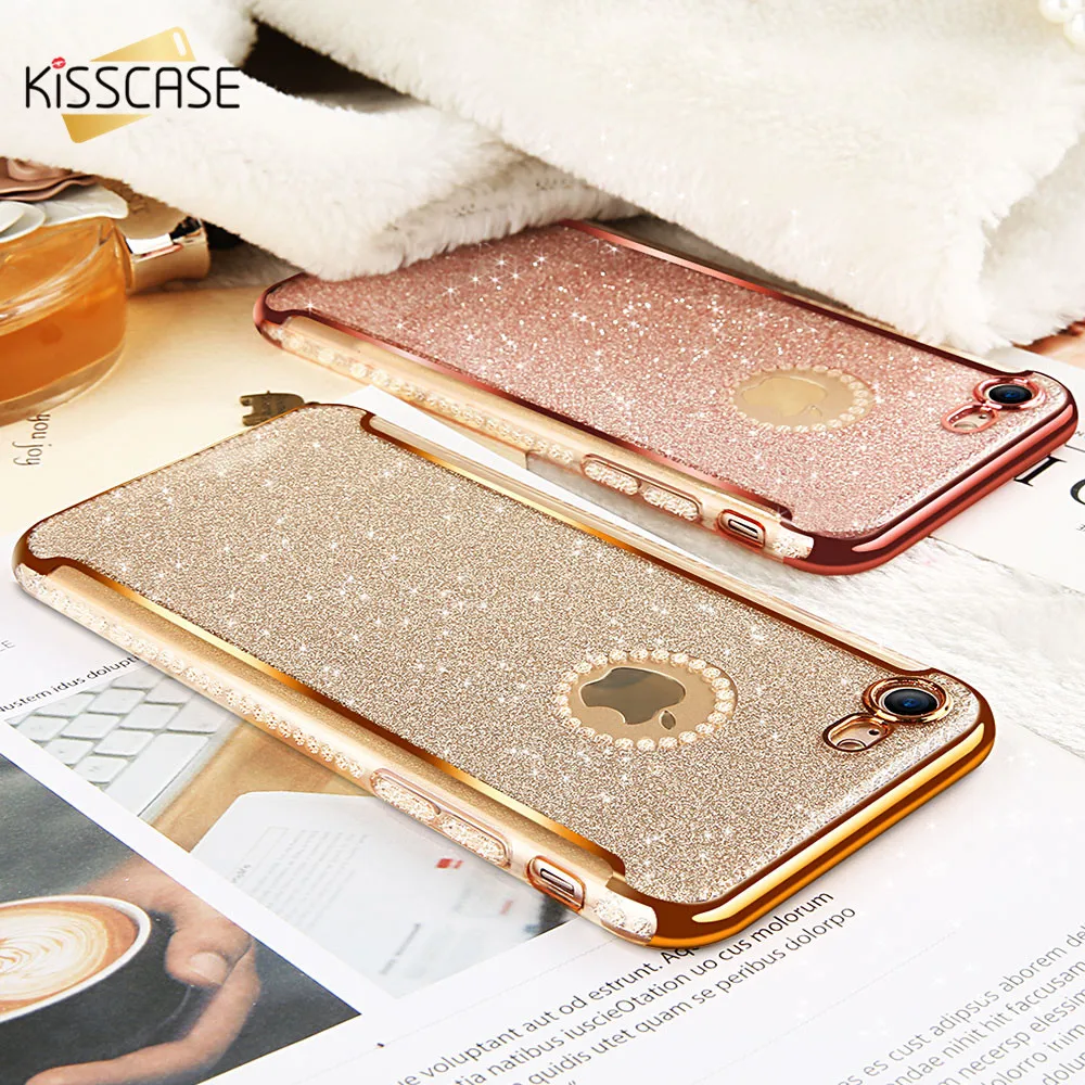 KISSCASE чехол со стразами и блестками для iPhone X XR XS Max Girly чехлы телефонов 5S SE 6s 7 8 Plus