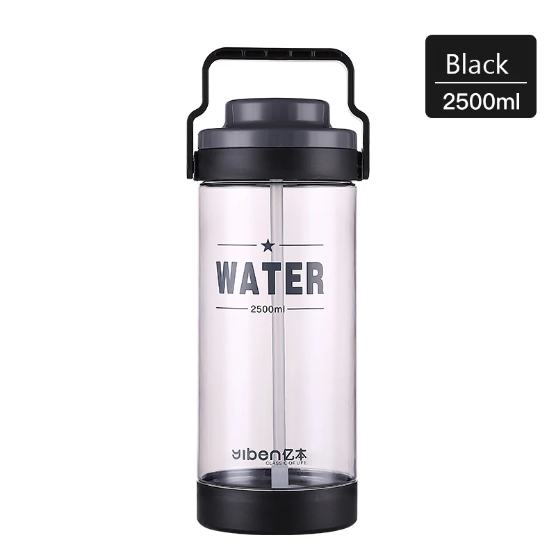 Black-2500ml 3000 мл бутылка для воды с соломинкой большая емкость пластиковые спортивные бутылки для тренировок кемпинга фитнеса BPA ручка для напитков - Цвет: Black-2500ml