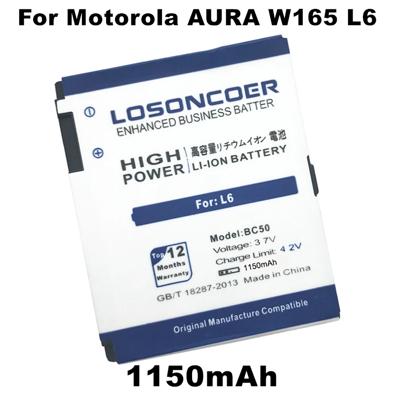 

LOSONCOER 1150mAh BC50 Battery for Motorola Moto RIZR L6 L6i L6g L7 L7C K1 K2 R1 Z1 Z3 ROKR Z6m SLVR E8 L2 Cell phone