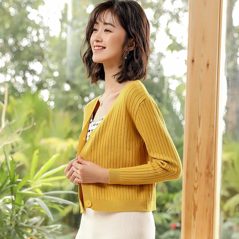 2020 Sexy V Neck Women Cardigan Sweater Ribbed Knitted Tops Ruffled Cute Girls Coat Spring Autumn Jacket Sweaters |