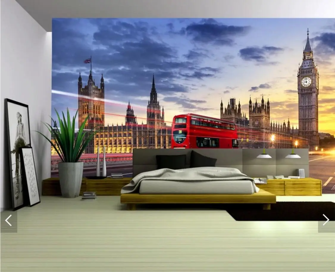 

Customized 3d Wallpaper for Walls 3 D Mural UK London Bridge Red Bus Murals Wall Paper TV Background Decorative Landscape