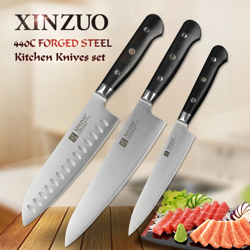 XINZUO 3 шт. Кухня Ножи Набор Утилита Santoku шеф повар ножи слоя 440C одетый Сталь