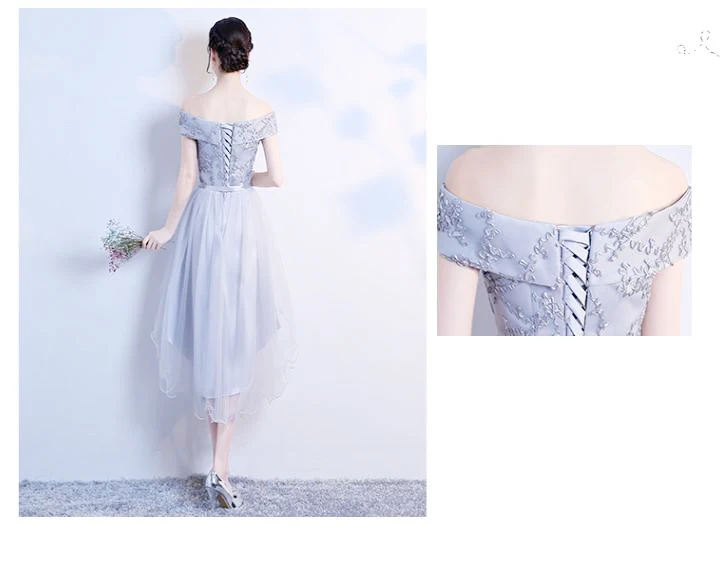 

lace up lace tulle bridesmaid new 2020 elegant shoulder off women dresses low high different styles short front long dress H4299