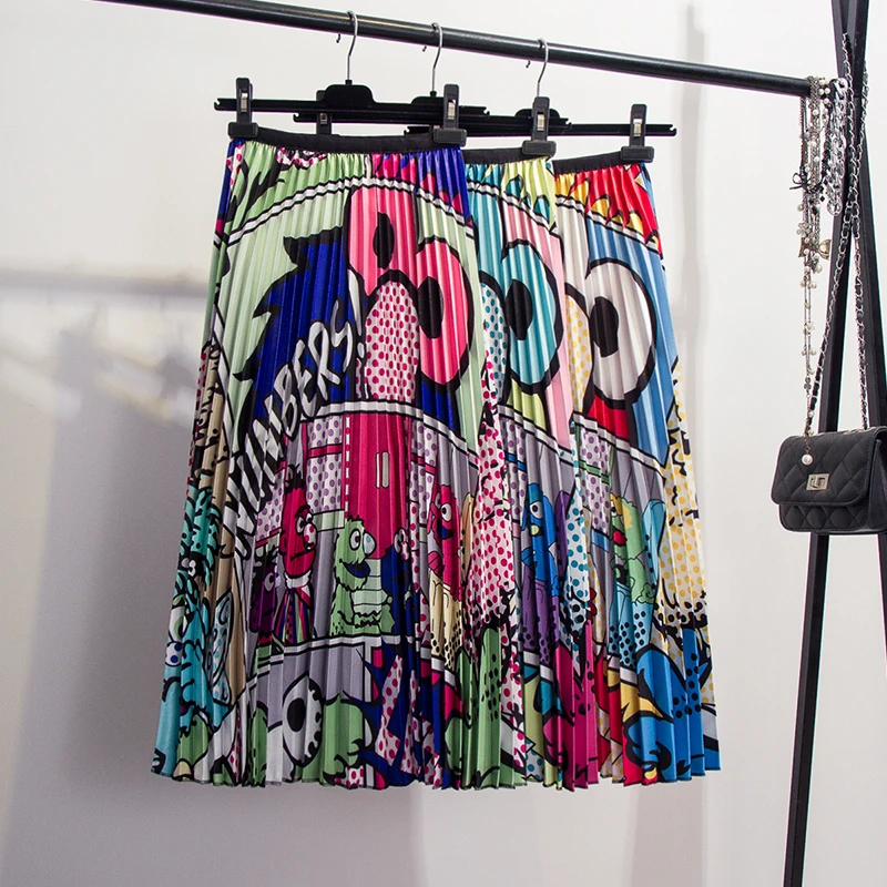 

Qooth Girls Fashion Skirt Cartoon Animal Patterns Elastic Waist Pleated Skirt 2019 Spring New Women's Printing Skirts QH1745