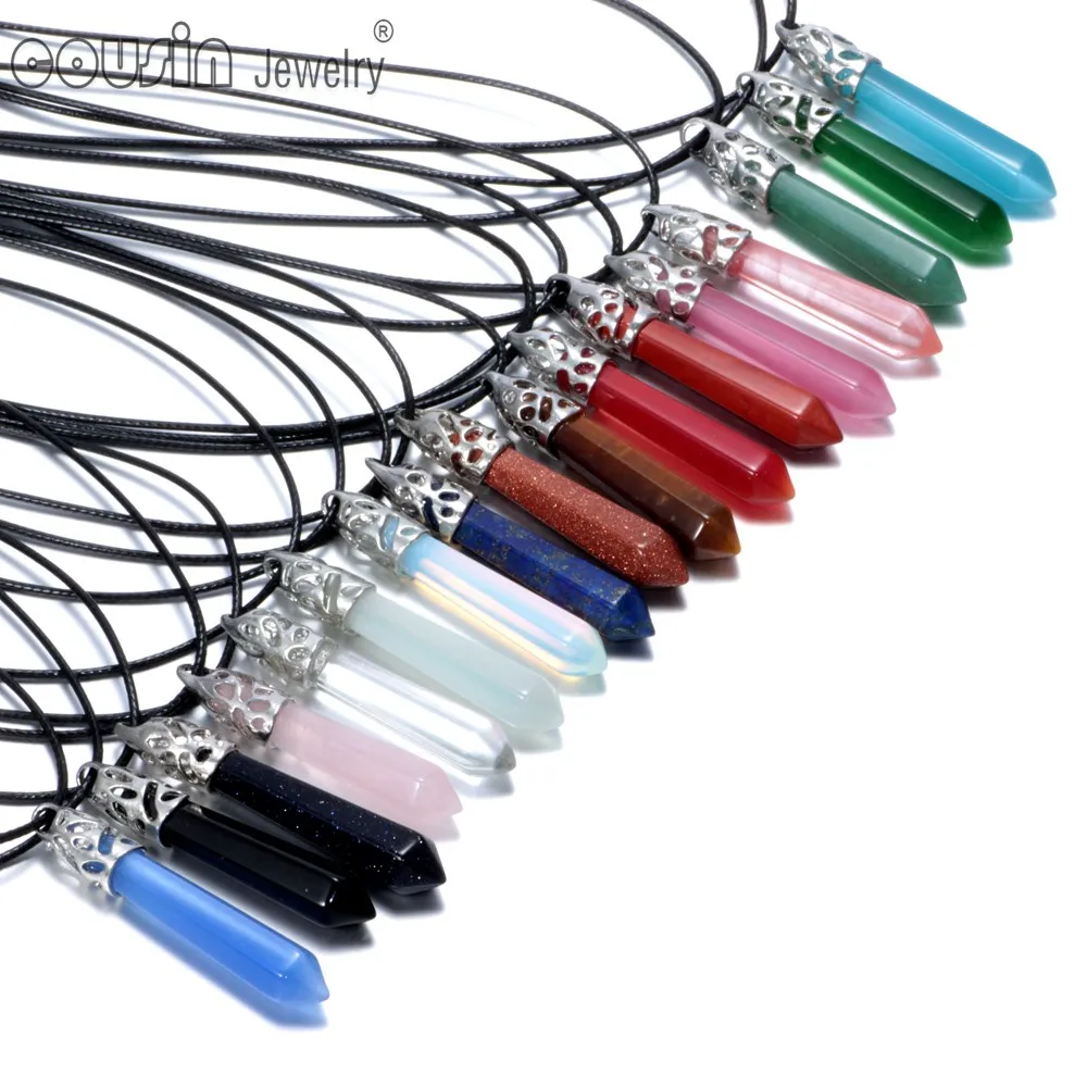 New Arrivals Hexagonal Pillar pattern necklace Crystal pendant with Leather Natural stone DZ0221a-r | Украшения и аксессуары