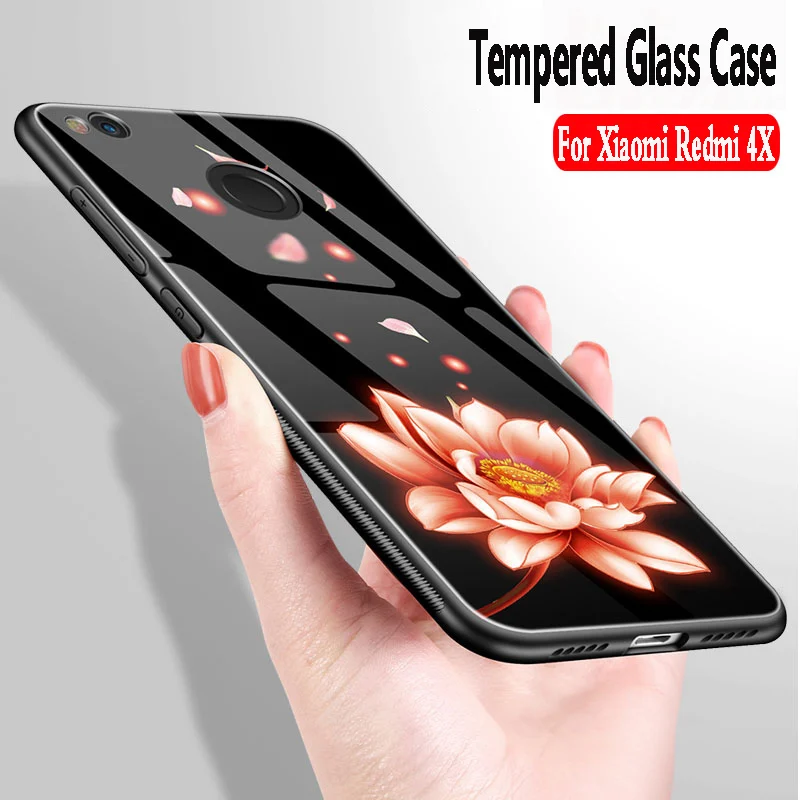 For xiaomi redmi 4X case Luxury Tempered Glass Cover Soft TPU Silicone Bumper for pro |