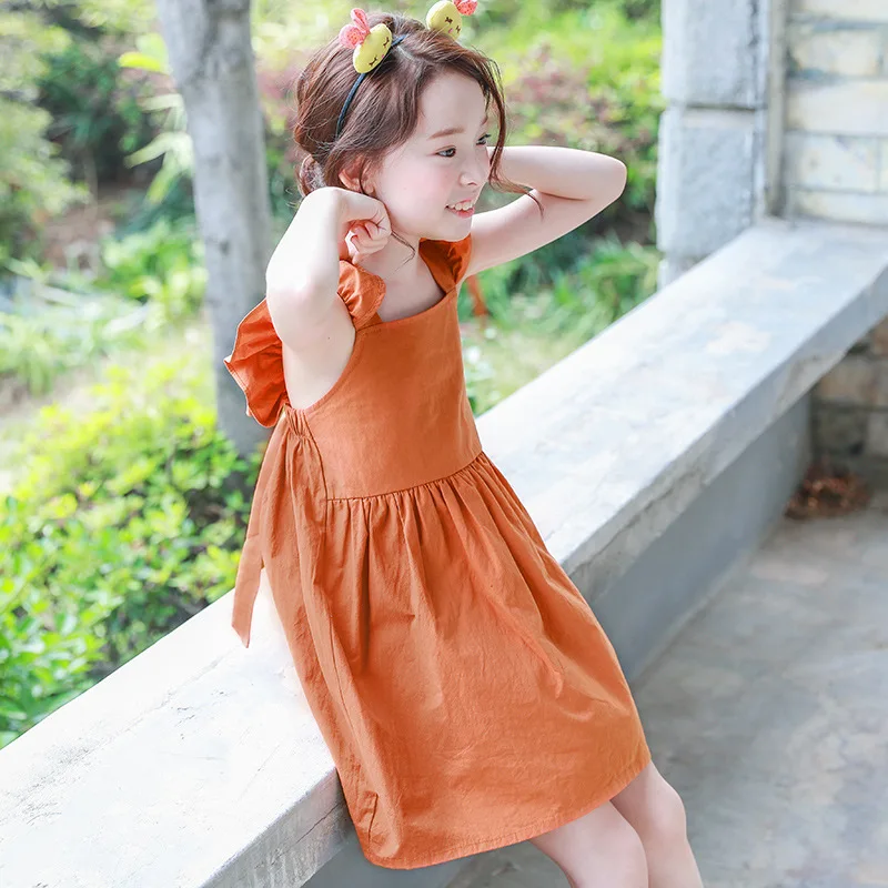 2021 Big Girl Dresses Summer Sundress For Girls Flare Sleeve Beach Dress Baby 100% Cotton Kids Clothes 5 7 8 9 10 11 13 14 Years | Детская