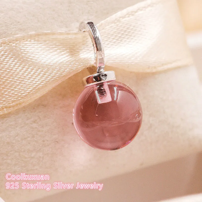 

100% 925 стерлингового серебра Приворотное зелье кулон, розового цвета с украшением в виде кристаллов, драгоценные бусины, подходят к оригинал...